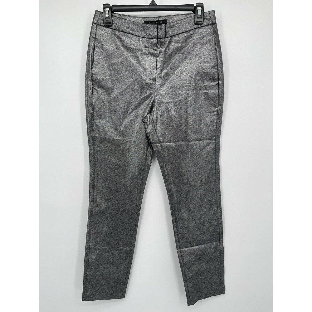 $158 Walter Baker Leo Ankle Pant Metallic Silver Black Size 4 - Picture 2 of 6